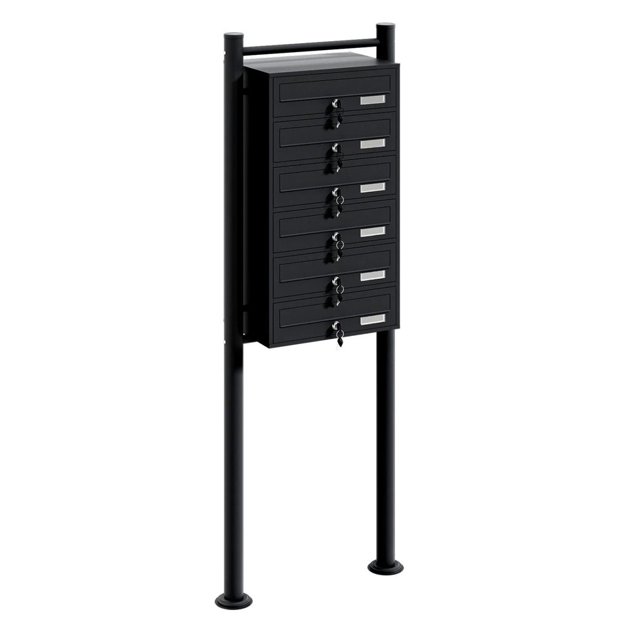 Wiltec Briefkastenanlage mit 6 Fächern, Standbriefkasten aus Stahl, Schwarz, B/T/H: 55,6 x 27 x 150 cm - Bild 2