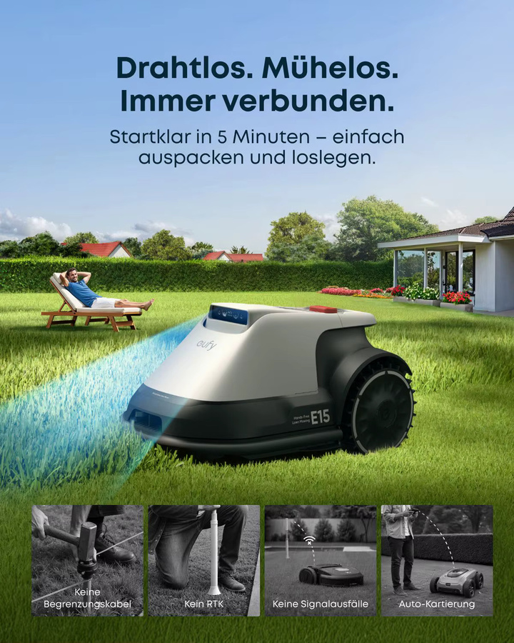 eufy Mähroboter E15 mit Smart-Navigation, Auto-Mapping und Hindernisvermeidung - Bild 2