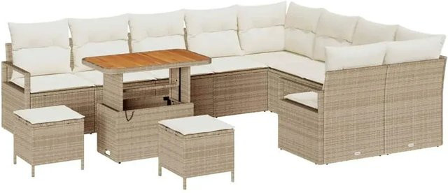 vidaXL Garten-Sofa-Set 12-tlg. aus Poly-Rattan mit Kissen in Beige - Bild 1