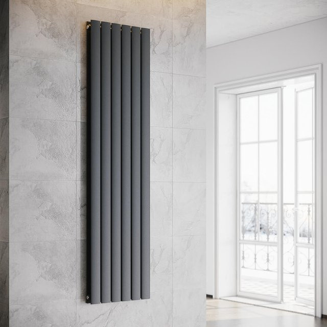 SONNI Flach Heizkörper Paneelheizkörper Wandheizung mit Mittelanschluss in Anthrazit, Breite: 180,0 cm, Höhe: 46,2 cm - Bild 1