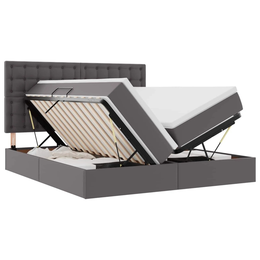 vidaXL Bett mit Stauraum und LED in Grau aus Kunstleder mit Metallgestell B/T/H: 180 x 200 x 128 cm - Bild 2