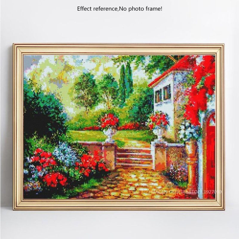 FIYO Diamond Painting Set 5D Frühling Landschaft mit runden Diamanten, Mehrfarbige Mosaik-Stickerei zur Dekoration, B/H: 20 x 30 cm - Bild 1
