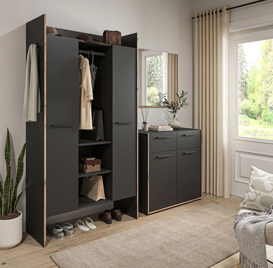 Inn.Furn Garderobe Salud in Grau und Nox Eiche, B/H: 105 x 189 cm - Bild 4