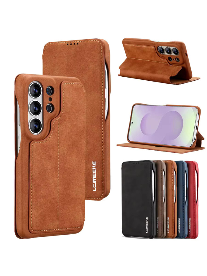 Luxuriöse Lederhülle mit magnetischem Kartenfach und Standfunktion für Samsung Galaxy S26 Ultra, S25 Plus, S24 und S23 in Braun - Bild 7