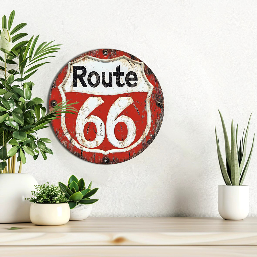 Potdemiel Vintage Route 66 Rundes Metallschild Durchmesser: 20,32 cm Retro Americana Wandkunst - Bild 5