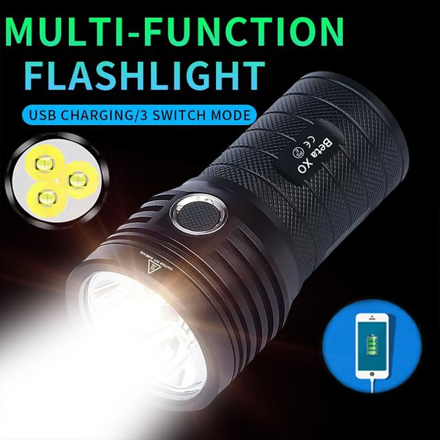 KENSUN Hochleistungs-LED-Taschenlampe, taktische USB-wiederaufladbare Lichtlampe in Schwarz - Bild 1