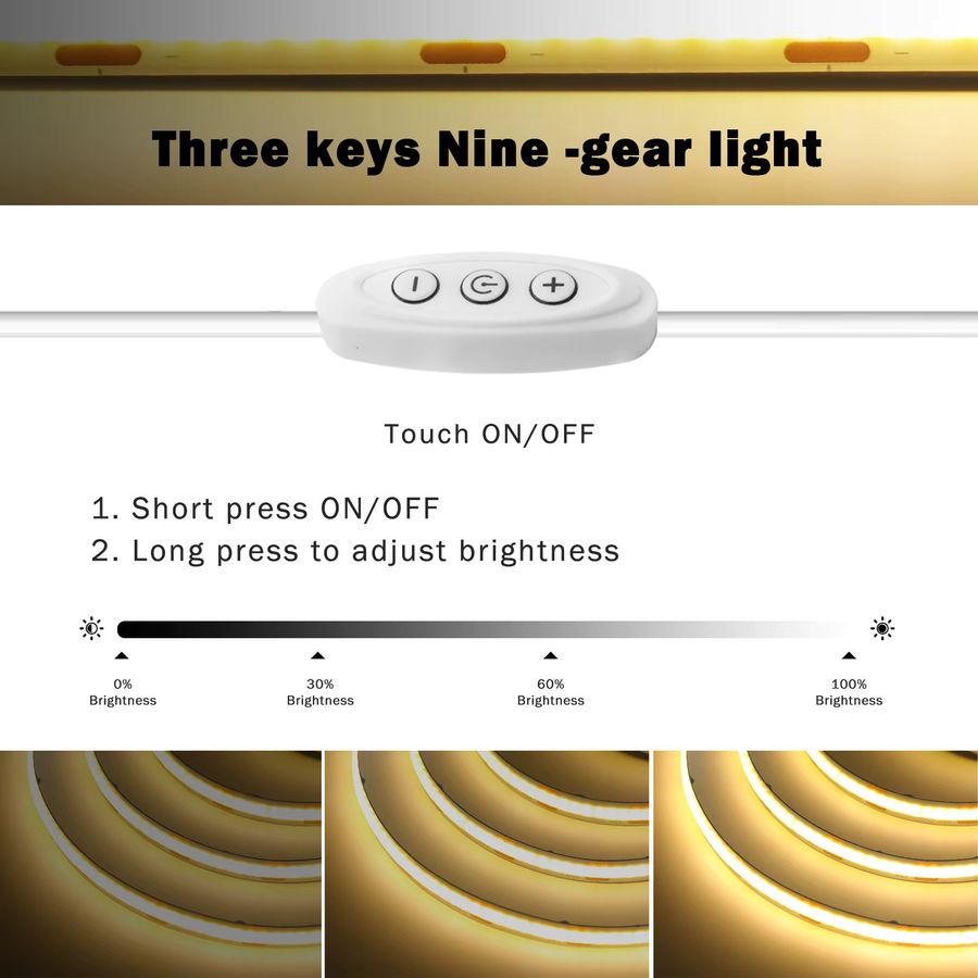 KISUFU COB LED Lichtstreifen mit Touch Dimmer und 9 Farben in Weiß, 5V mit 320 LEDs für Zimmer, Bar und TV Hintergrundbeleuchtung - Bild 4