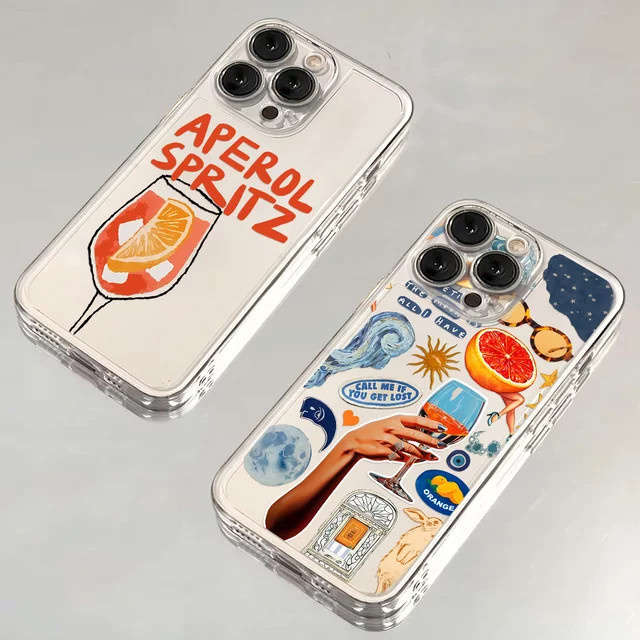 Handyhülle mit Aperol-Spritz-Design für Apple iPhone (verschiedene Modelle), transparente Rückseite - Bild 1