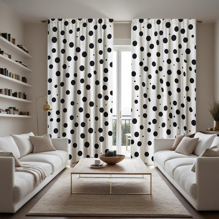2er-Set dekorative Vorhänge mit Polka Dot Muster in Schwarz und Weiß, halbtransparent, moderner Stil, B: 132 cm, H: 160 cm - Bild 2