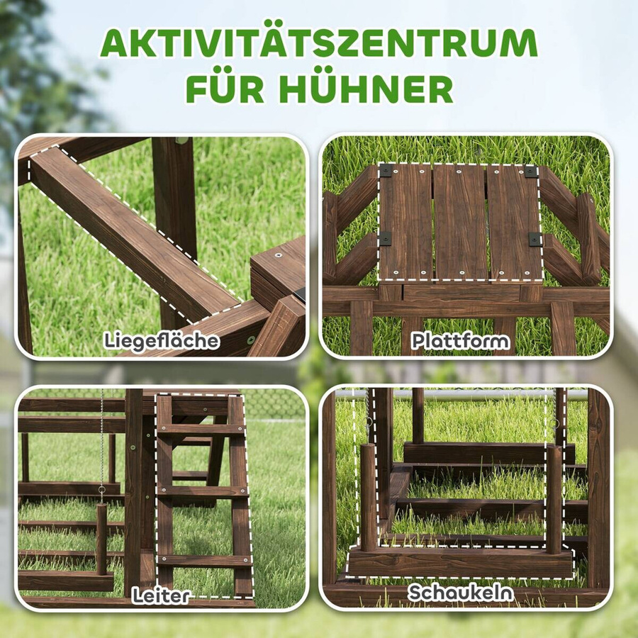 PawHut Hühner-Spielgerüst aus Holz in Braun mit Schaukel, Leiter und Plattformen, B/H/L: 60 x 55 x 82 cm - Bild 4