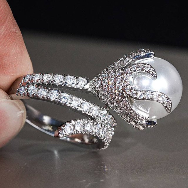Huitan Damenring, Silber, Perle, Zirkonia - Bild 1