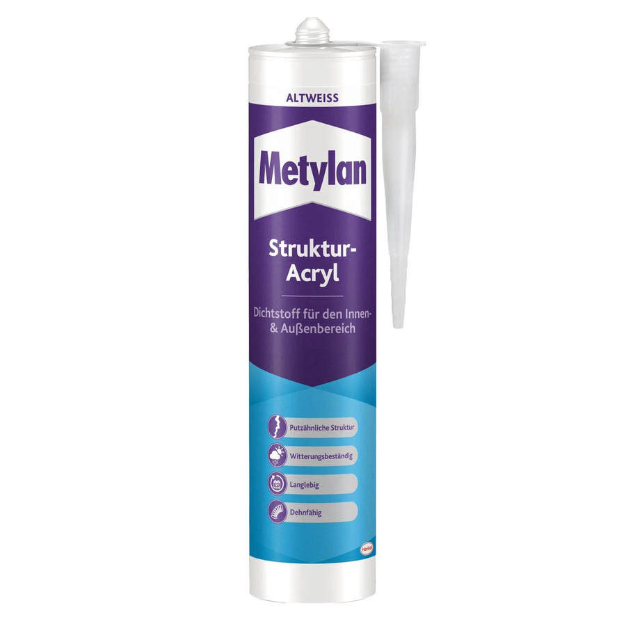Metylan Strukturacryl Weiß, überstreichbares Acryl-Dichtmittel aus Synthetikharz, 300 ml Kartusche - Bild 2