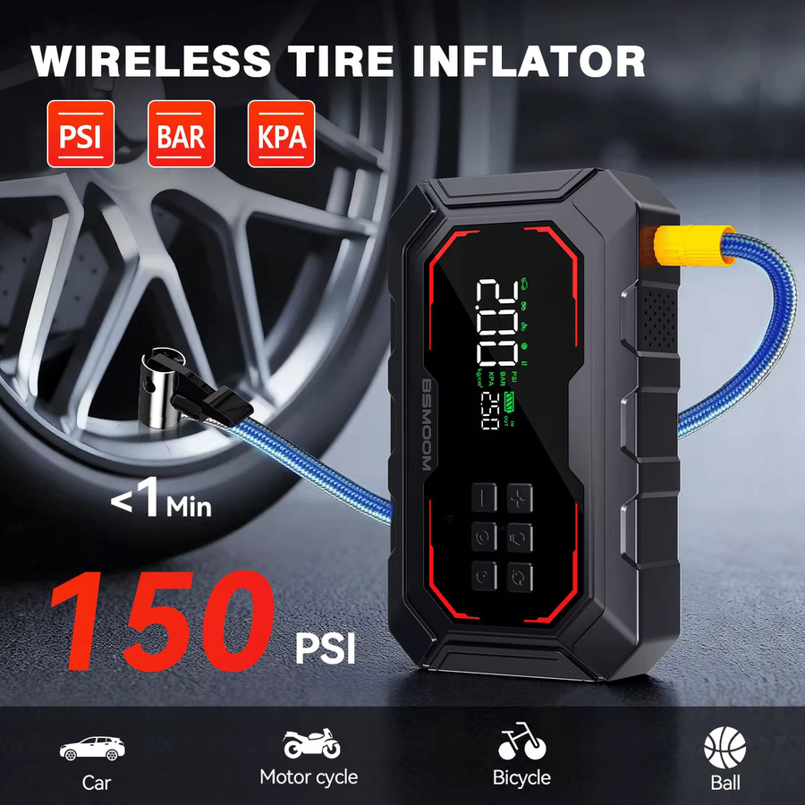BIUBLE Starthilfe-Powerbank 21800mAh mit 1500A Auto-Batterie-Booster 12V und 150PSI Luftkompressor, tragbarer Reifenfüller mit LCD-Display, Schwarz - Bild 5