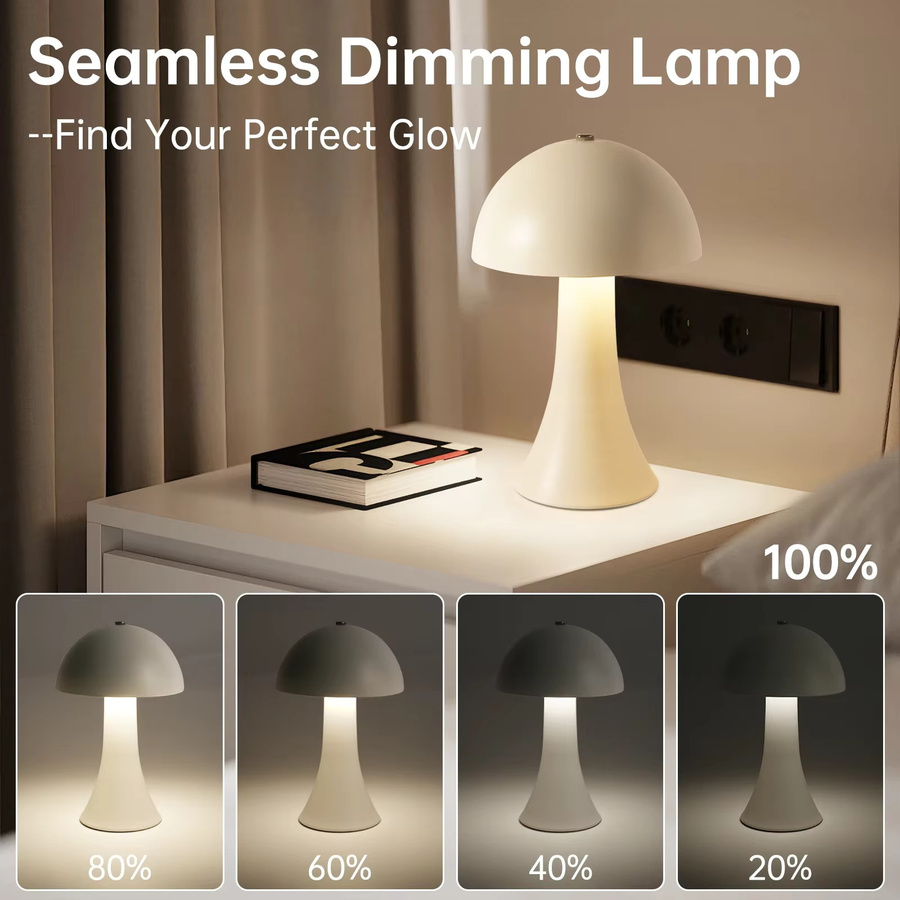 KFV LED-Tischlampe in Weiß mit Touch-Sensor, wiederaufladbare Retro-Pilz-Nachttischlampe zur Dekoration für dein Schlafzimmer oder Restaurant - Bild 2
