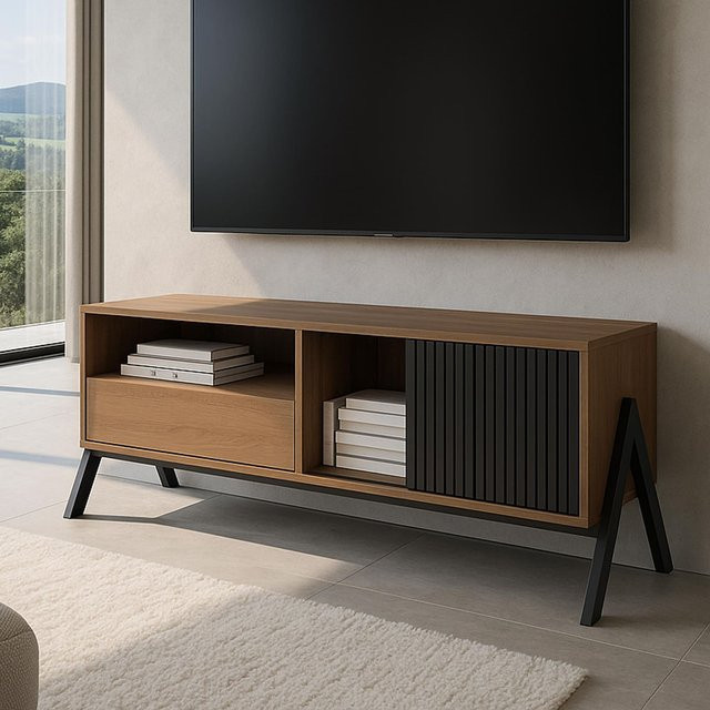 MCW TV-Rack O40 Lowboard in Natur mit Schiebetür und Staufächern, B/T/H: 120 x 40 x 49 cm - Bild 1