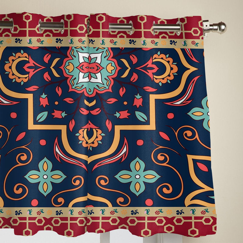 Retro-Fenstervorhang mit türkisch-persischem Muster in Blau, semi-transparent, Breite: 135 cm, Höhe: 60 cm - Bild 2