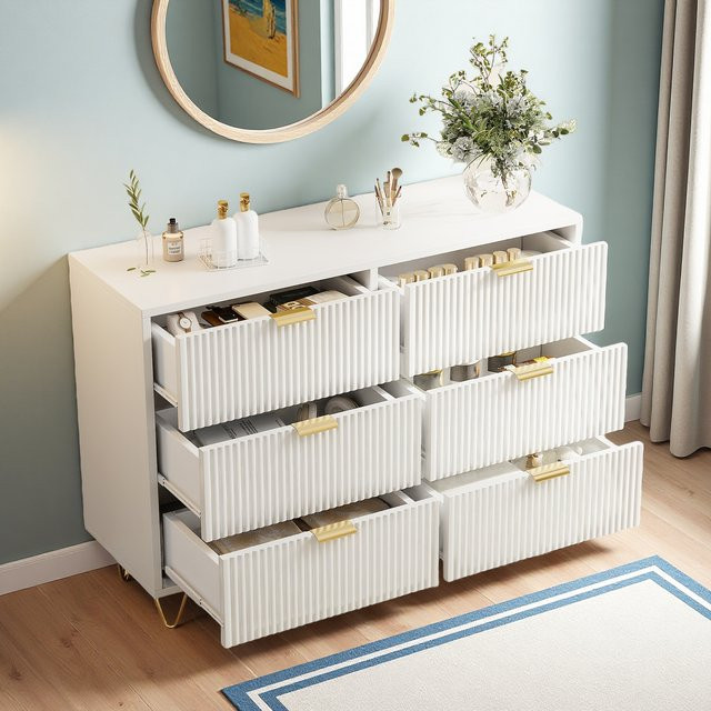Comanlai Kommode mit 4 oder 6 Schubladen für Schlafzimmer und Wohnzimmer, moderner Aufbewahrungsschrank aus Holz in Weiß Matt - Bild 1