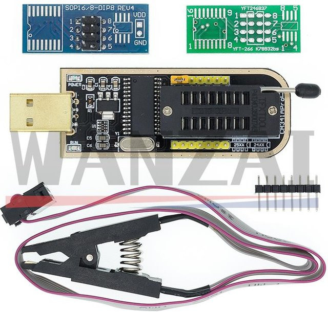 CH341A USB Programmiermodul für EEPROM Flash BIOS Serie 24 25 mit SOIC8 SOP8 Testclip von AITEWIN ROBOT - Bild 1
