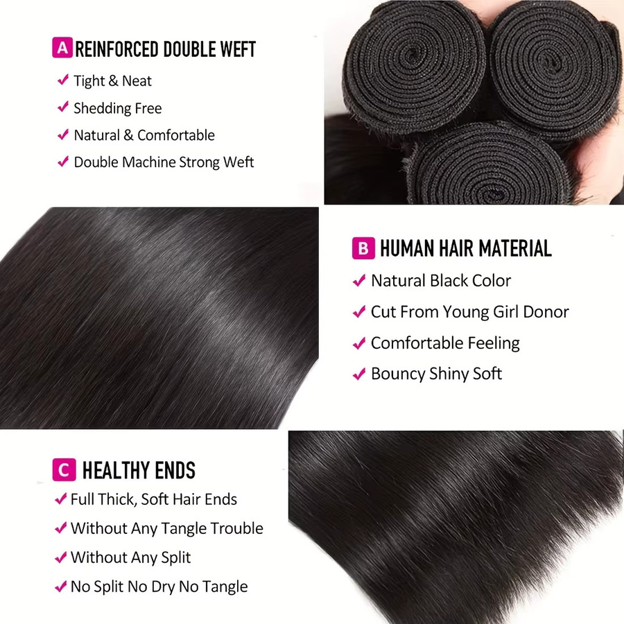 Happy Monday Echthaar-Bündel, 100 % reines Haar, gerade, 3 Bündel, Unisex - Bild 2
