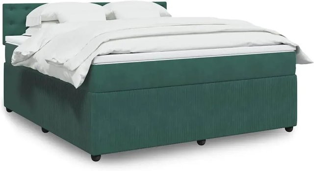 vidaXL Boxspringbett mit Matratze aus Samt in Dunkelgrün mit USB-Ladeport und Unterbettbeleuchtung, B/T: 180 x 200 cm - Bild 1