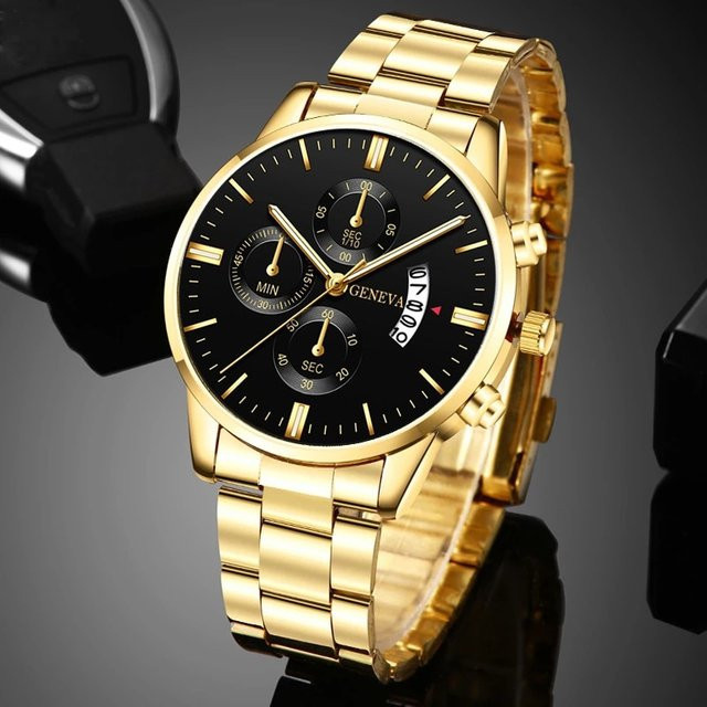 DEYROS Armbanduhr Edelstahl, Gold, Quarz, Datum, Herren - Bild 1