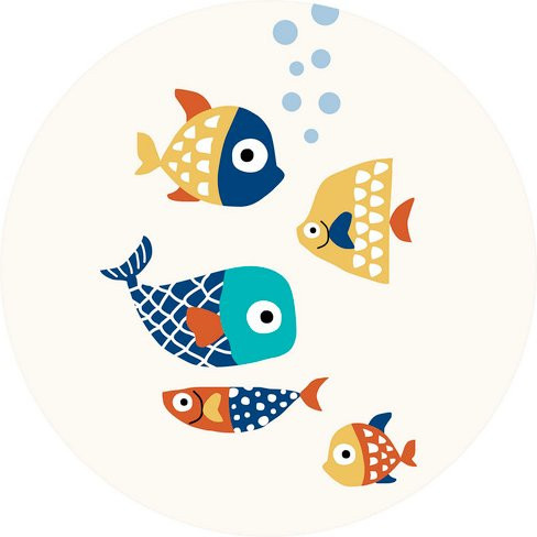 K&L Wall Art Runde Vliestapete Kubistika Bunte Fische Kinder, mehrfarbig, matt - Bild 1