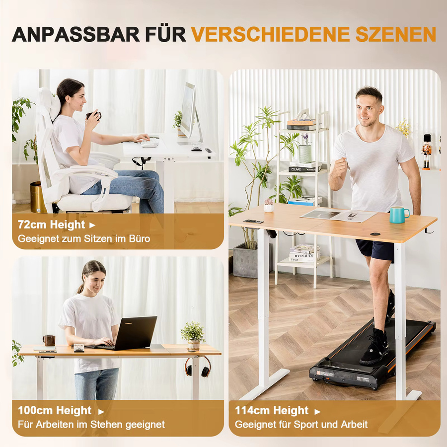 Comhoma Elektrisch Höhenverstellbarer Schreibtisch mit USB-Buchse und Haken, Moderner Steh-Sitztisch in Weiß - Bild 3