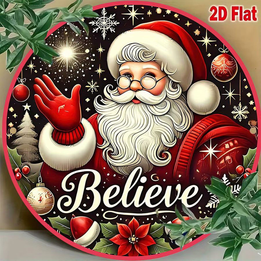 Weihnachtliche Wanddekoration aus Metall von Potdemiel mit Weihnachtsmann in Rot, Grün und Gold, Allwetter-Alu-Deko - Bild 6