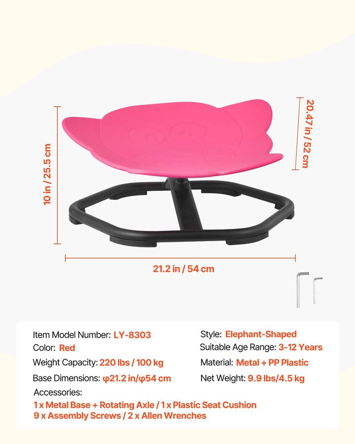 Buying Solutions, MB Sensorischer Kinder-Drehstuhl in Elefantenform, roter Spielsitz für autistische Kinder mit Metallbasis, Belastbarkeit 100 kg - Bild 1