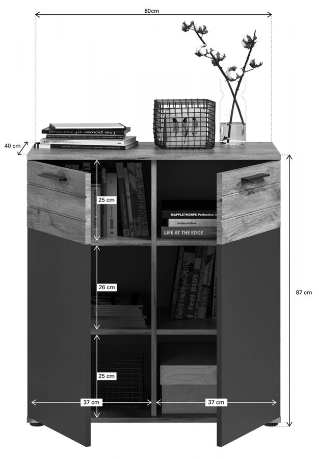 Kommode Tomaso von Inn.Furn in Eiche und Grau mit Soft-Close-Schubladen, Breite: 80 cm - Bild 4