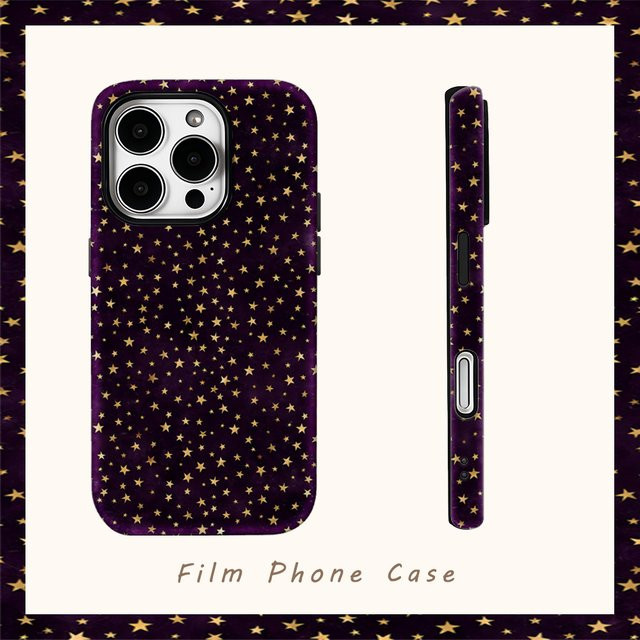 Potdemiel Handyhülle Golden Stars für iPhone 17AIR 16E 16 15 14 13 12 11 17 Pro Max Plus mit doppelschichtiger Rückseite in Purple - Bild 1