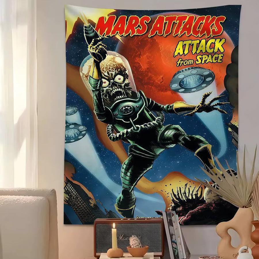 Mars Attacks Hängender Wandteppich im Boho-Stil mit Mandala- und geometrischem Design, Mehrfarbig, B: 70 cm, H: 50 cm - Bild 1