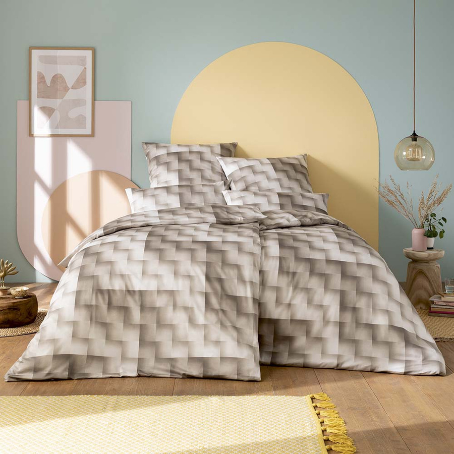 Estella Schweizer Premium Mako-Satin Bettwäsche Jendrik Sand Karo mit Bettbezug und Kissenbezug, B/H: 135 x 200 cm und 80 x 80 cm - Bild 1