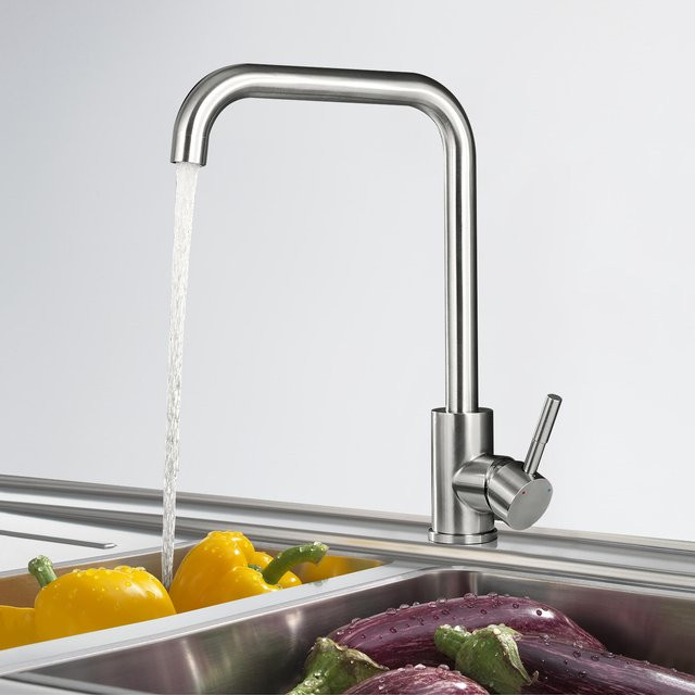 Oraymin Küchenarmatur aus Edelstahl mit schwenkbarem Auslauf und Einzelgriff in gebürstetem Nickel, Silber - Bild 1