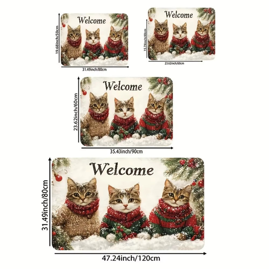 VIKAMA Druckteppich mit drei Katzen für Weihnachten, rutschfest und schmutzabweisend, Bodenmatte für Wohnzimmer und Veranda - Bild 4