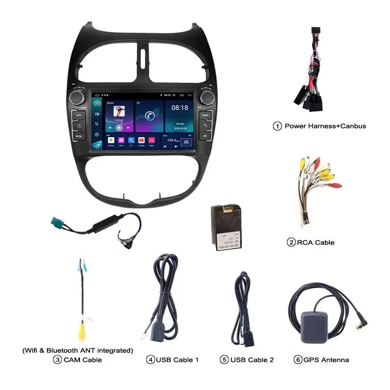 Icreative Android 13 2Din Autoradio mit kabellosem Carplay, Android Auto und GPS-Navigation für Peugeot 206 (1998-2016) und Citroen C2 (2004-2008), Schwarz - Bild 5