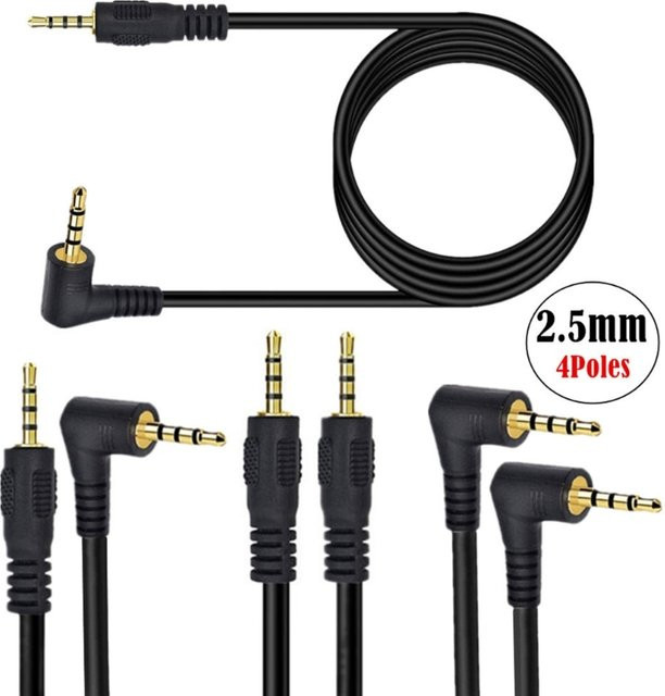 BEYONDSKY Audio-Stereo-Kabel 2,5mm auf 2,5mm mit 4-poligem 90 Grad Stecker und Buchse in Schwarz - Bild 1