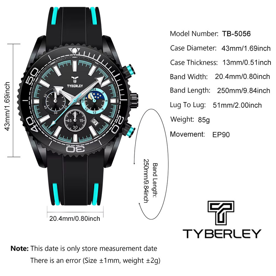 TYBERLEY Armbanduhr, Quarz, Analoguhr, Silikon, Schwarz, Orange, Herren - Bild 5