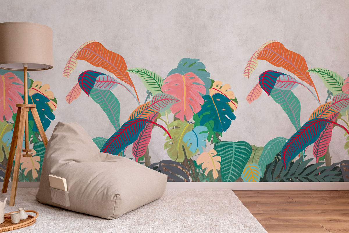 Tenue de Ville Mural Amazone Rio Wandtattoo mit floralem Design in Naturtönen und Mehrfarben, Breite: 300 cm, Höhe: 75 cm - Bild 2