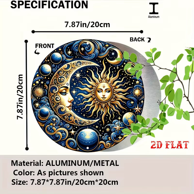 Potdemiel Vintage Metallschild Sonne und Mond im kosmischen Design, rundes Aluminium-Wandposter in Multicolour, Durchmesser: 20 cm - Bild 2