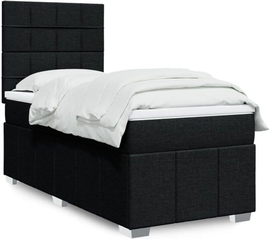 vidaxl Boxspringbett mit Matratze in Schwarz aus Stoff, Modernes Design, B/T: 100 x 200 cm - Bild 1