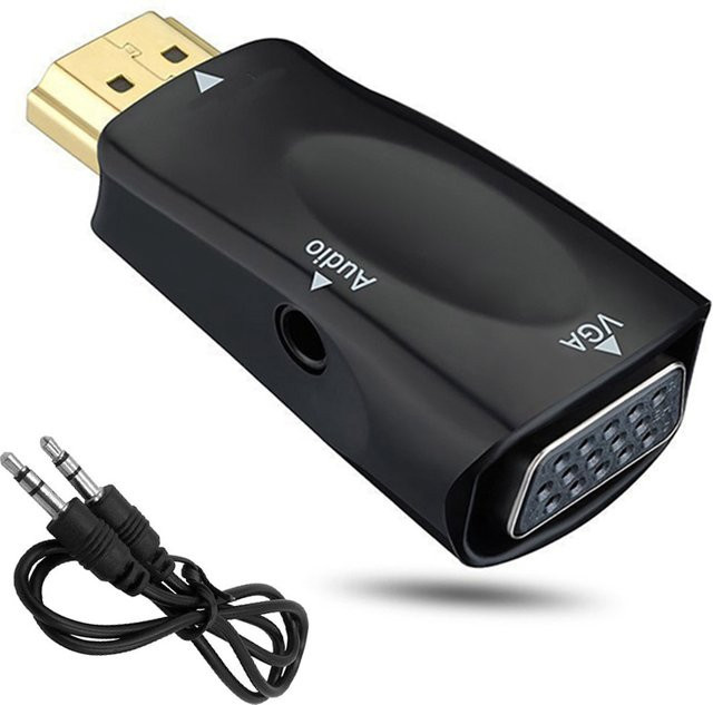 AEVYVKV HDMI auf VGA Konverter Adapter mit 3,5mm Audio Buchse für PC Laptop Tablet in Schwarz, 1080p Full HD - Bild 1