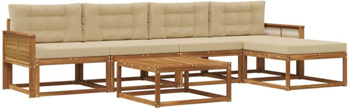 Modernes 6-teiliges Outdoor-Sofagarnitur Loungemöbel aus Akazie-Holz mit Kissen von vidaXL in Natur und Beige - Bild 1
