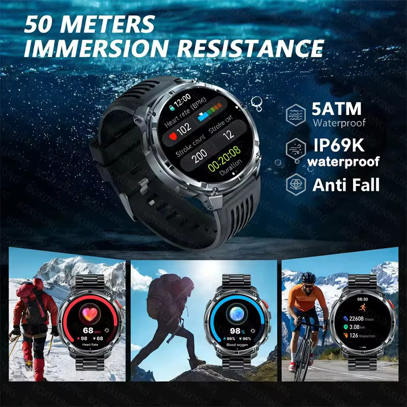 BOXUXING Smartwatch, Edelstahl, Schwarz, Herren, GPS - Bild 5