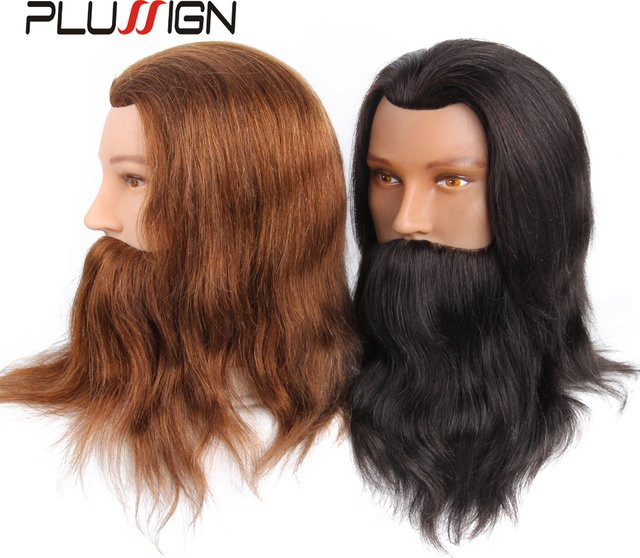 plussign Übungskopf mit Echthaar-Bart, Braun - Bild 1