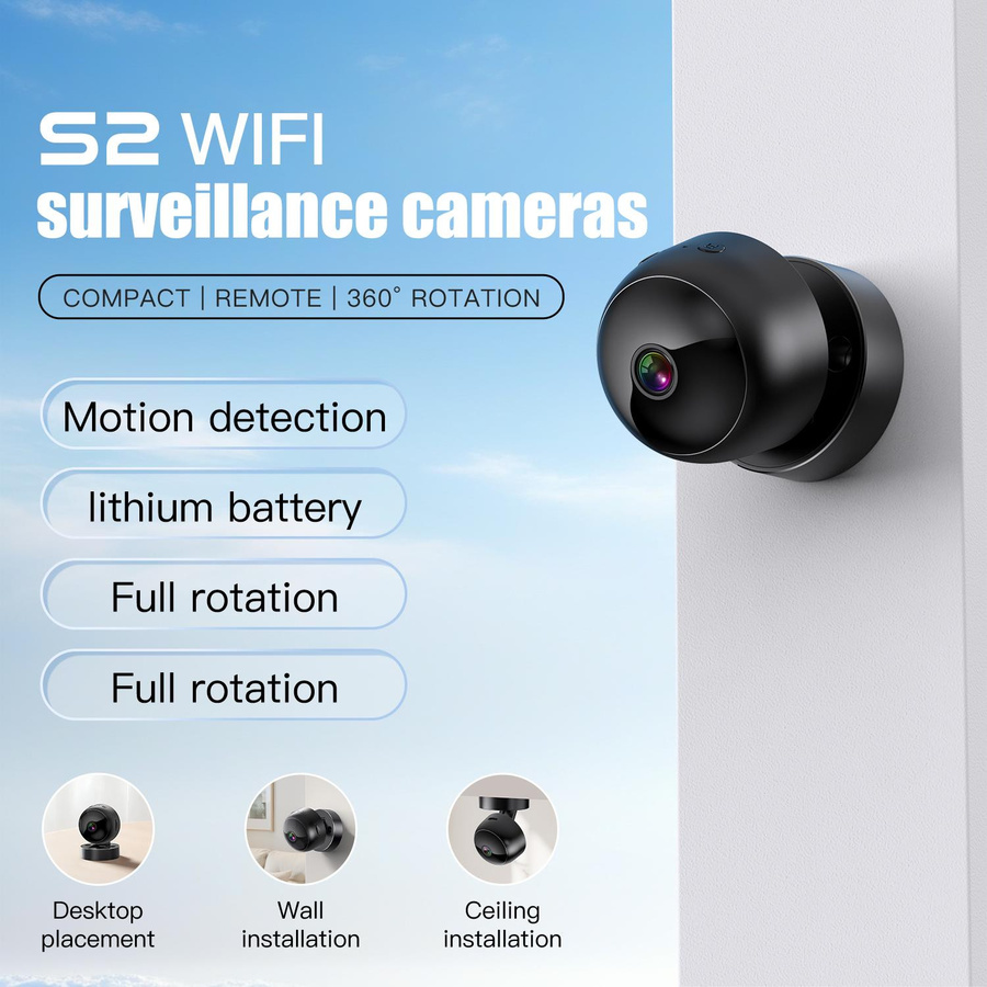 Meiteai-All Mini WiFi Smart Überwachungskamera in Schwarz mit HD 1080P, 360 Grad Drehbarkeit und 32G Speicherkarte - Bild 3