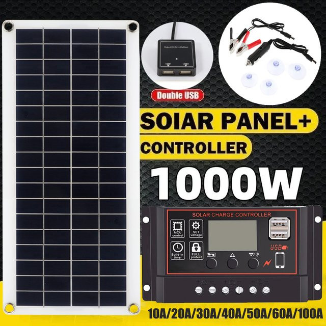 luxuglow Solar Panel Kit mit 10A-100A Controller für 12V Solarzellen, 20W-1000W für Camping, Wohnmobil und Outdoor - Bild 1