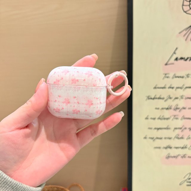 Rosa Spitzenhülle mit Karomuster und Ring für Apple AirPods Pro 1 2 3 4 - Bild 1