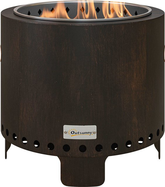 Outsunny Feuerschale aus Metall in Schwarz, rauchfreie Tischfeuerstelle mit Griff und Schürhaken, Durchmesser: 45 cm - Bild 1