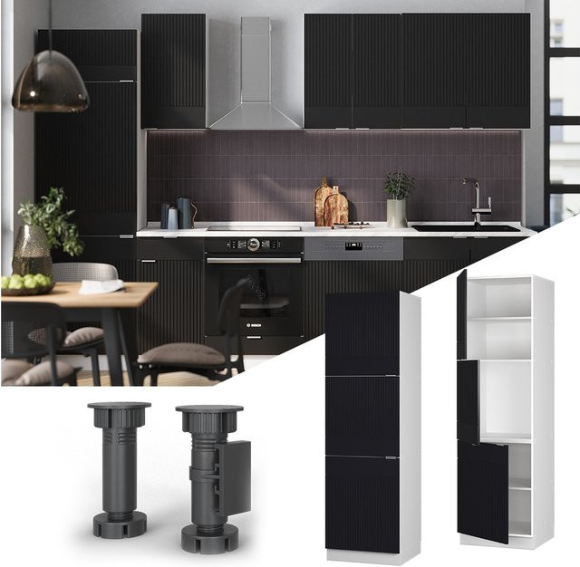 Vicco Vorratsschrank Fame-Line in Weiß Schwarz gestreift mit 3 Türen und Soft-Close-Funktion, Breite: 60 cm - Bild 1